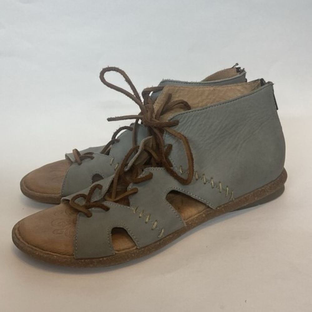 Born Nea Blue/Gray Zipper Ankle Lace Up Gladiator Sandals Women 9 Mexico Leather